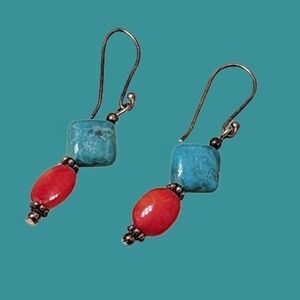 Paige Wallace Blue & Red Dangle Earrings - Sterling Silver